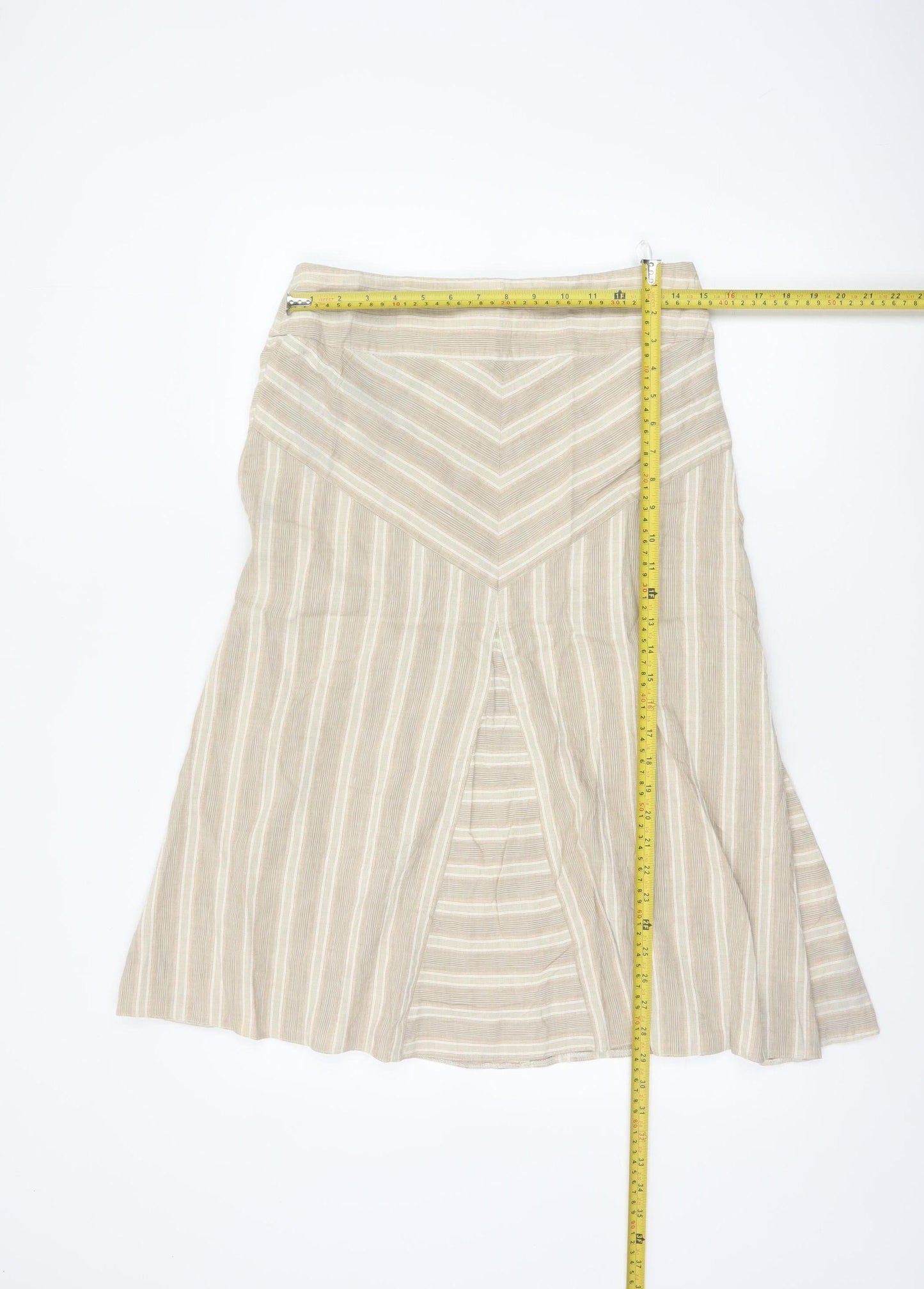 Marks and Spencer Beige Striped Linen Blend A-Line Skirt UK 12