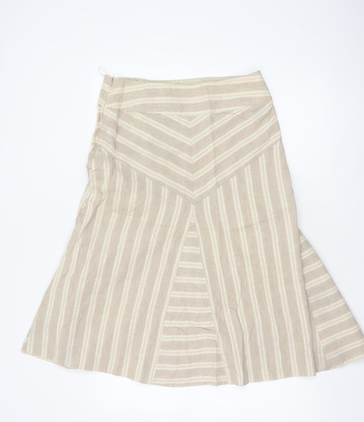 Marks and Spencer Beige Striped Linen Blend A-Line Skirt UK 12