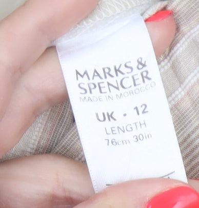Marks and Spencer Beige Striped Linen Blend A-Line Skirt UK 12