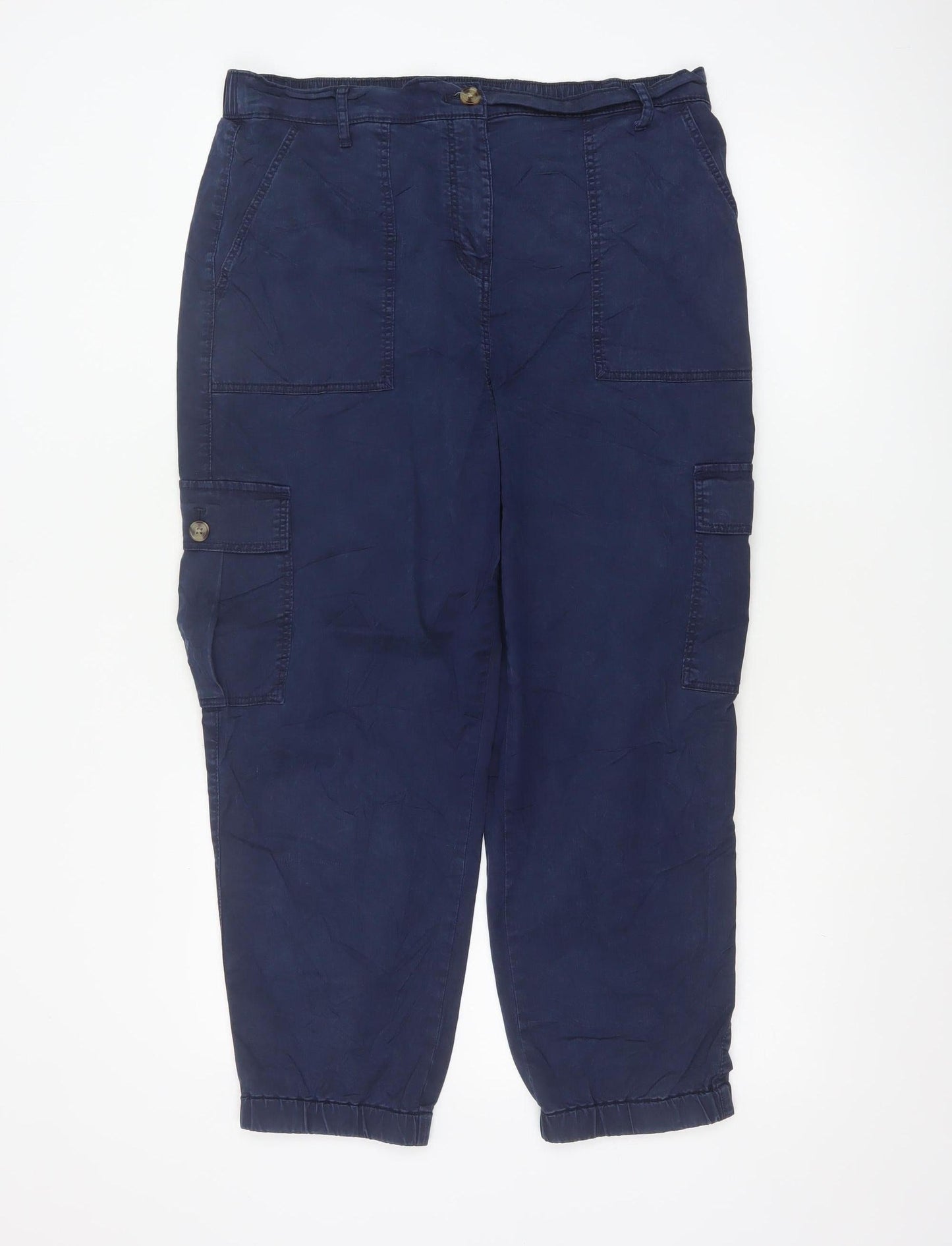 Marks and Spencer Women's Blue Cargo Trousers Size 14 Lyocell Blend