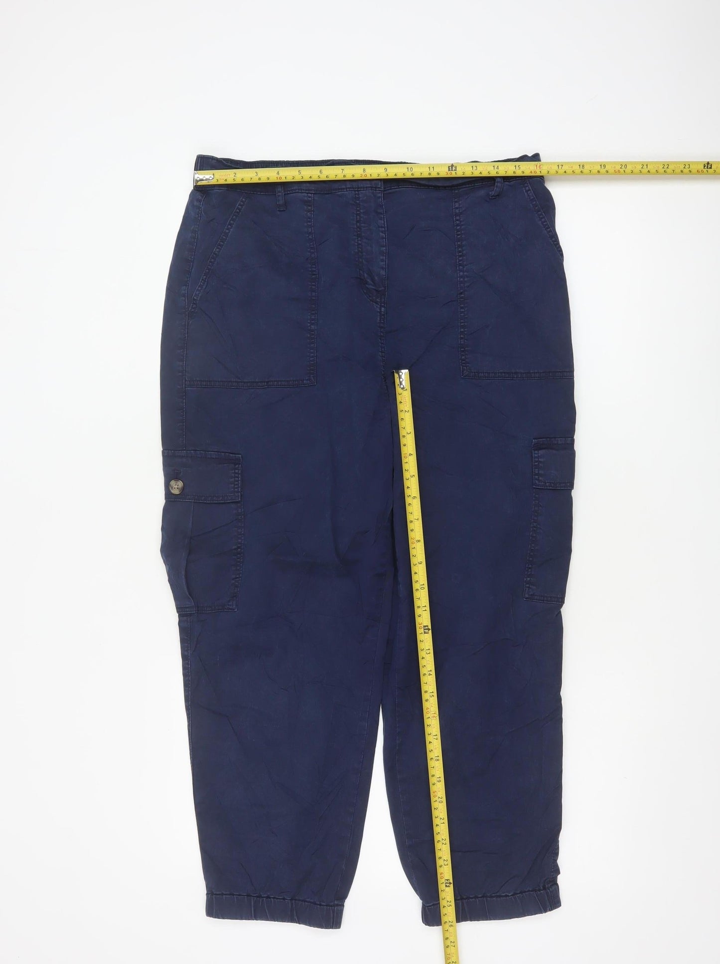 Marks and Spencer Women's Blue Cargo Trousers Size 14 Lyocell Blend