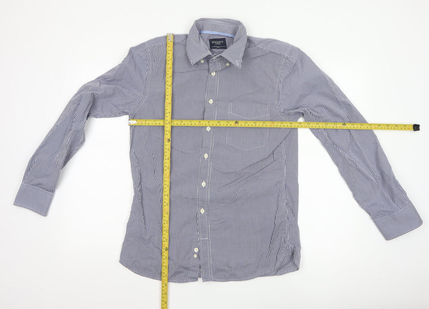 Hackett London Men's Blue Check Slim Fit Long Sleeve Shirt Size S