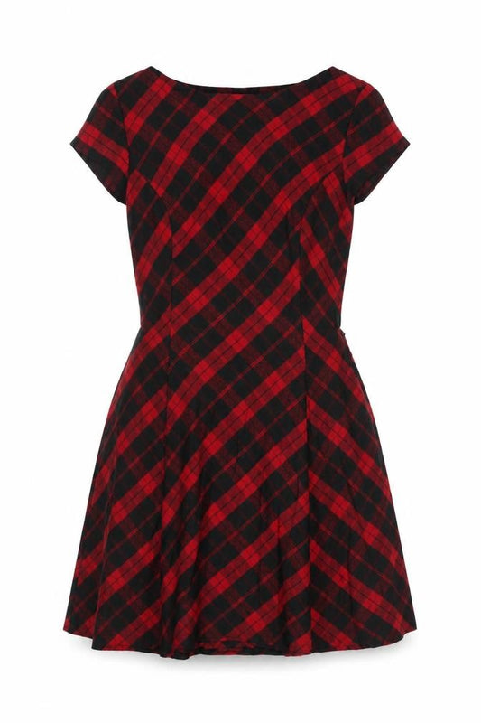 Red Herring Women Red Checked A-Line Dress Size 10 Short Sleeve