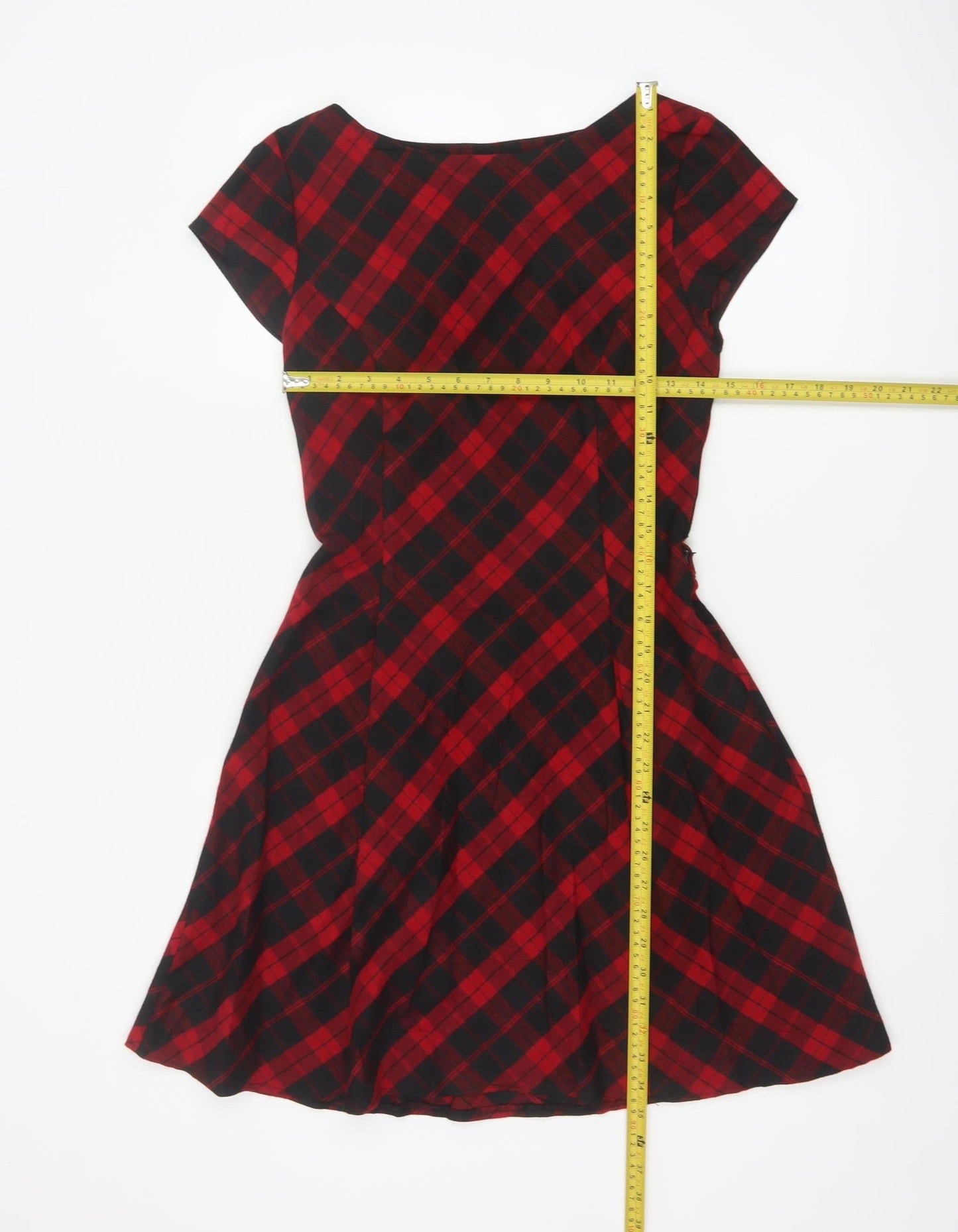 Red Herring Women Red Checked A-Line Dress Size 10 Short Sleeve