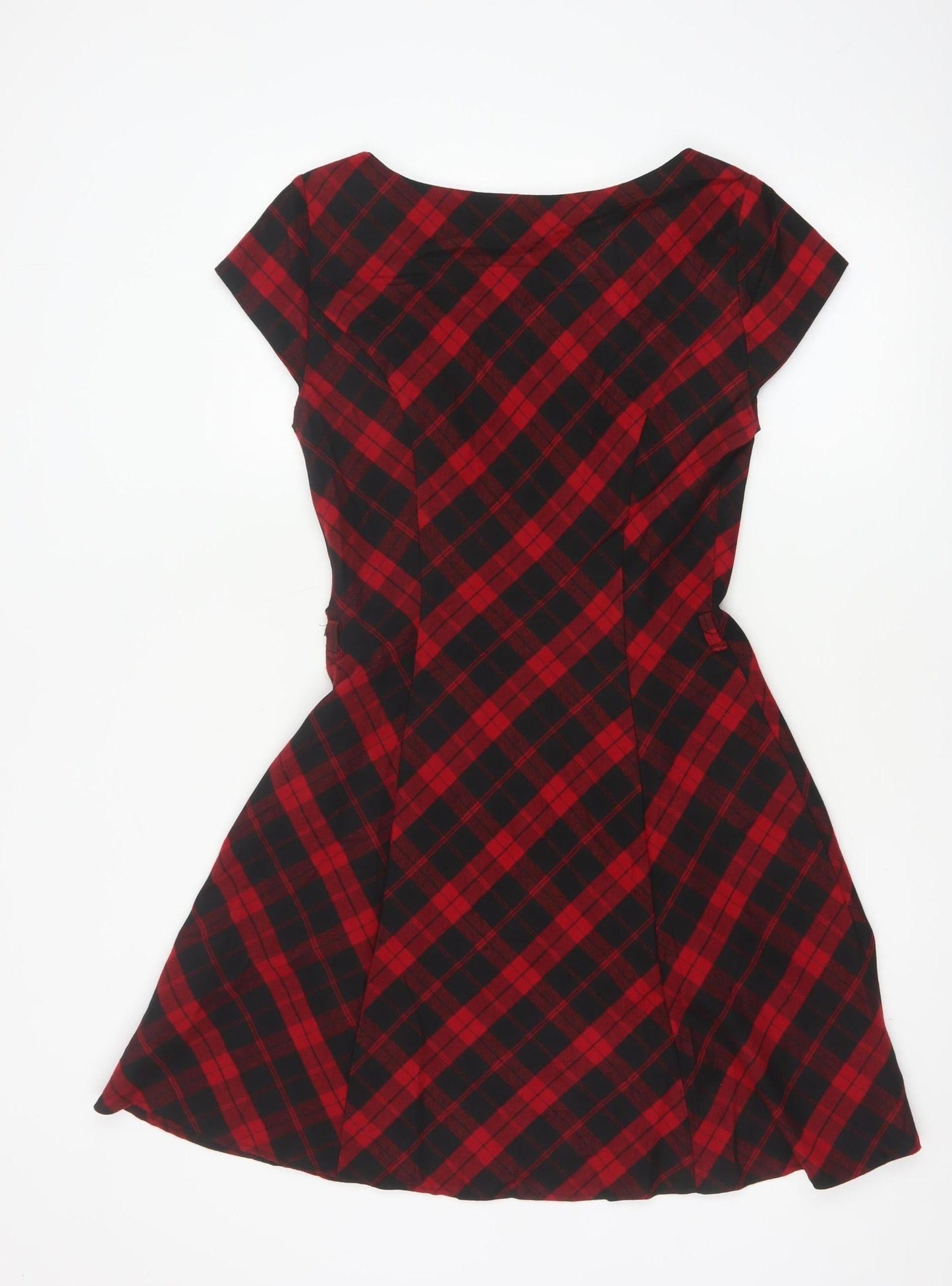 Red Herring Women Red Checked A-Line Dress Size 10 Short Sleeve