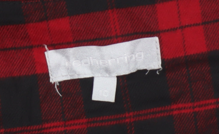 Red Herring Women Red Checked A-Line Dress Size 10 Short Sleeve