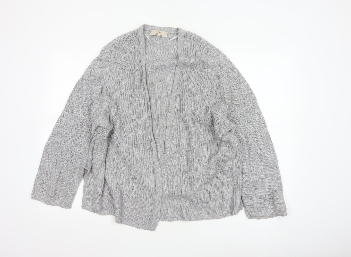 Pull & Bear Women Grey Chunky Knit Open Cardigan Size 12