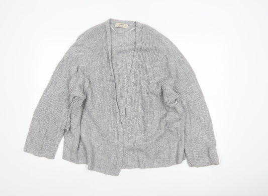 Pull & Bear Women Grey Chunky Knit Open Cardigan Size 12