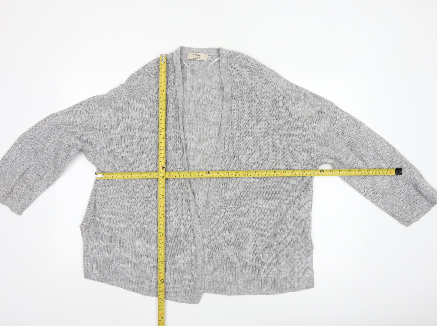 Pull & Bear Women Grey Chunky Knit Open Cardigan Size 12