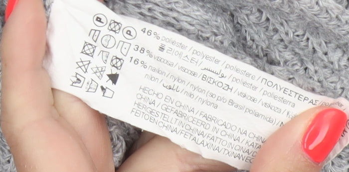 Pull & Bear Women Grey Chunky Knit Open Cardigan Size 12