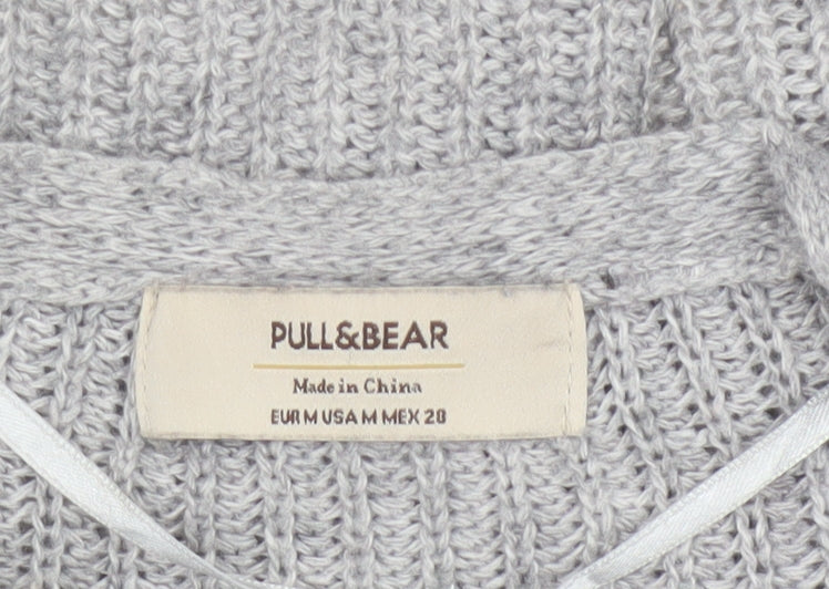 Pull & Bear Women Grey Chunky Knit Open Cardigan Size 12