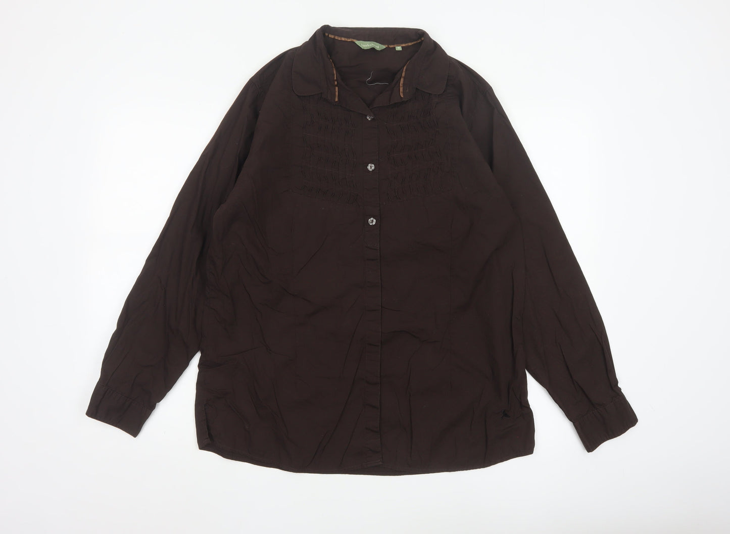 Hawkshead Women Brown Cotton Long Sleeve Button-Up Shirt Size 18