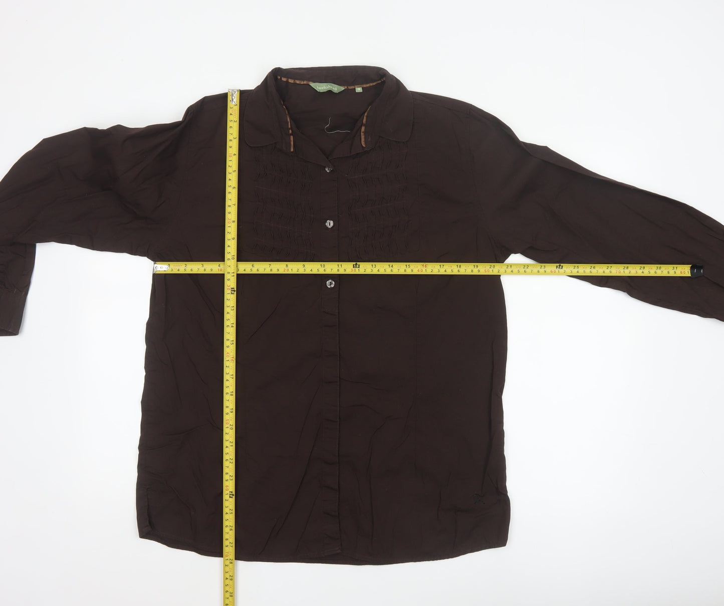 Hawkshead Women Brown Cotton Long Sleeve Button-Up Shirt Size 18