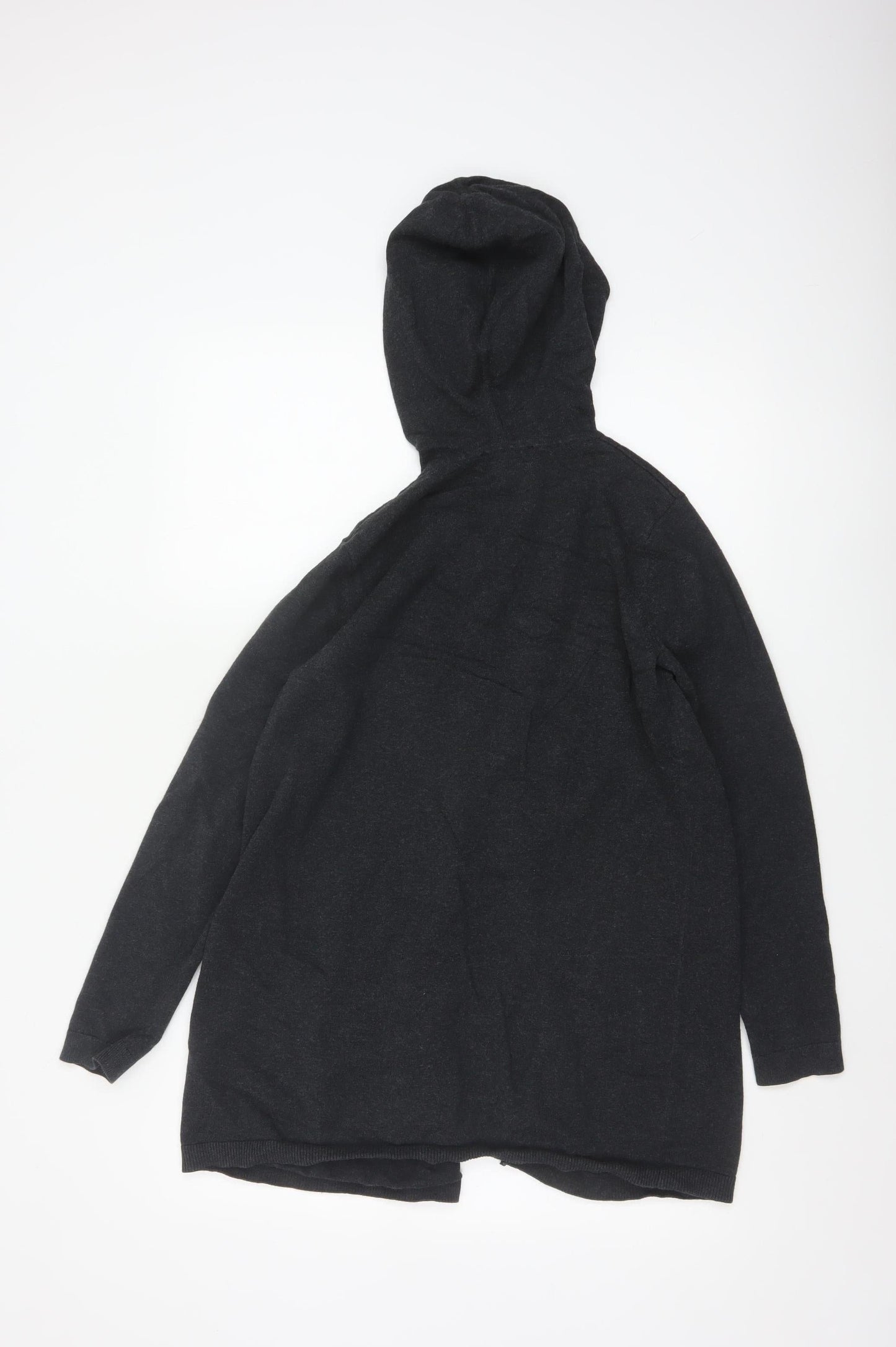 The White Company Women Black Cotton Hooded Long Sleeve Cardigan Size 12
