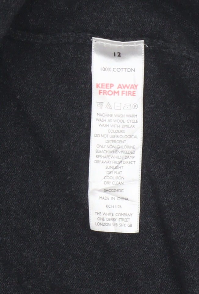 The White Company Women Black Cotton Hooded Long Sleeve Cardigan Size 12