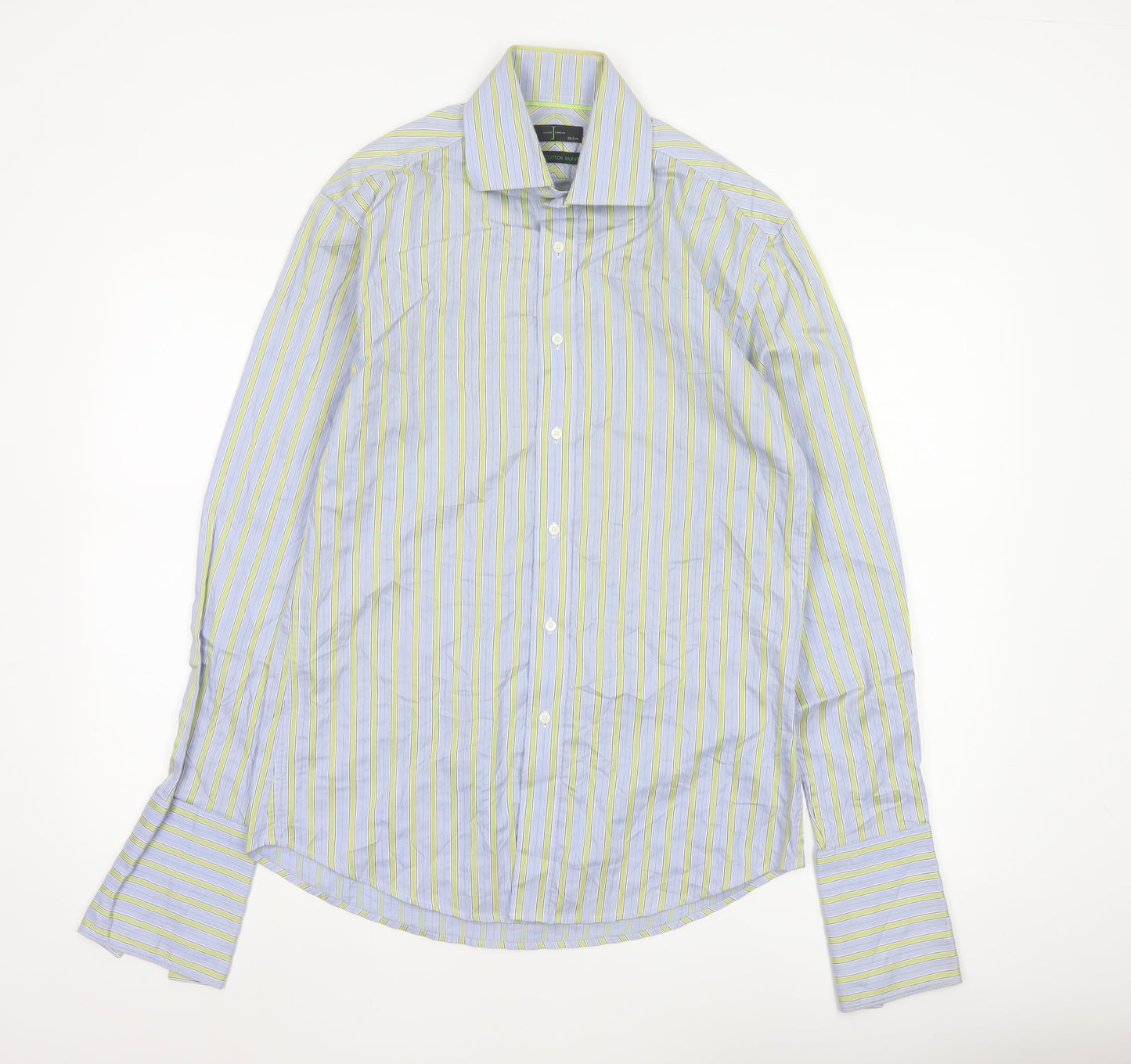 Jasper Conran Men's Blue Striped Cotton Long Sleeve Shirt 15in