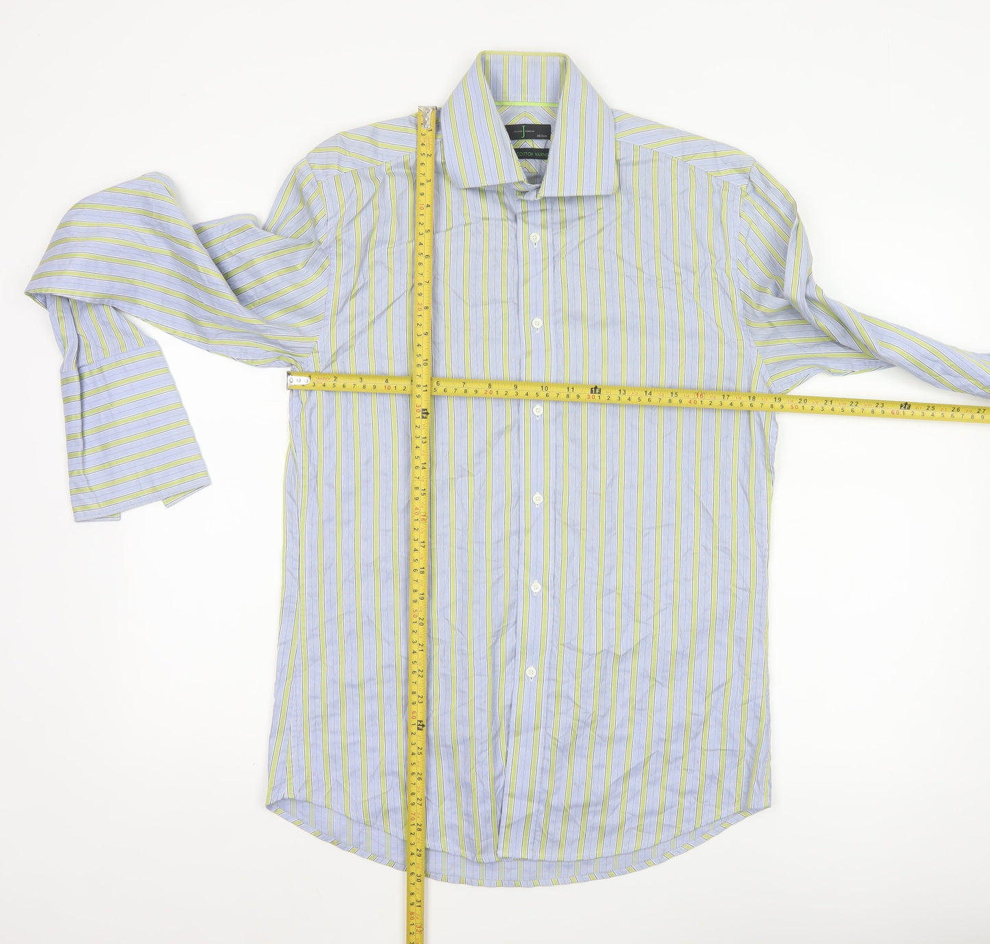 Jasper Conran Men's Blue Striped Cotton Long Sleeve Shirt 15in