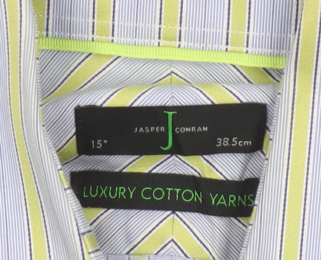 Jasper Conran Men's Blue Striped Cotton Long Sleeve Shirt 15in