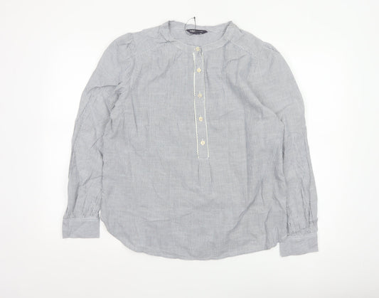 Marks and Spencer Women Blue Striped Cotton Long Sleeve Tunic Blouse Size 14