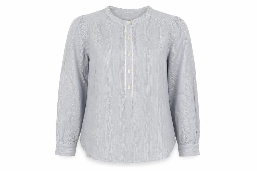 Marks & Spencer Women Blue Striped Cotton Long Sleeve Tunic Blouse Size 14
