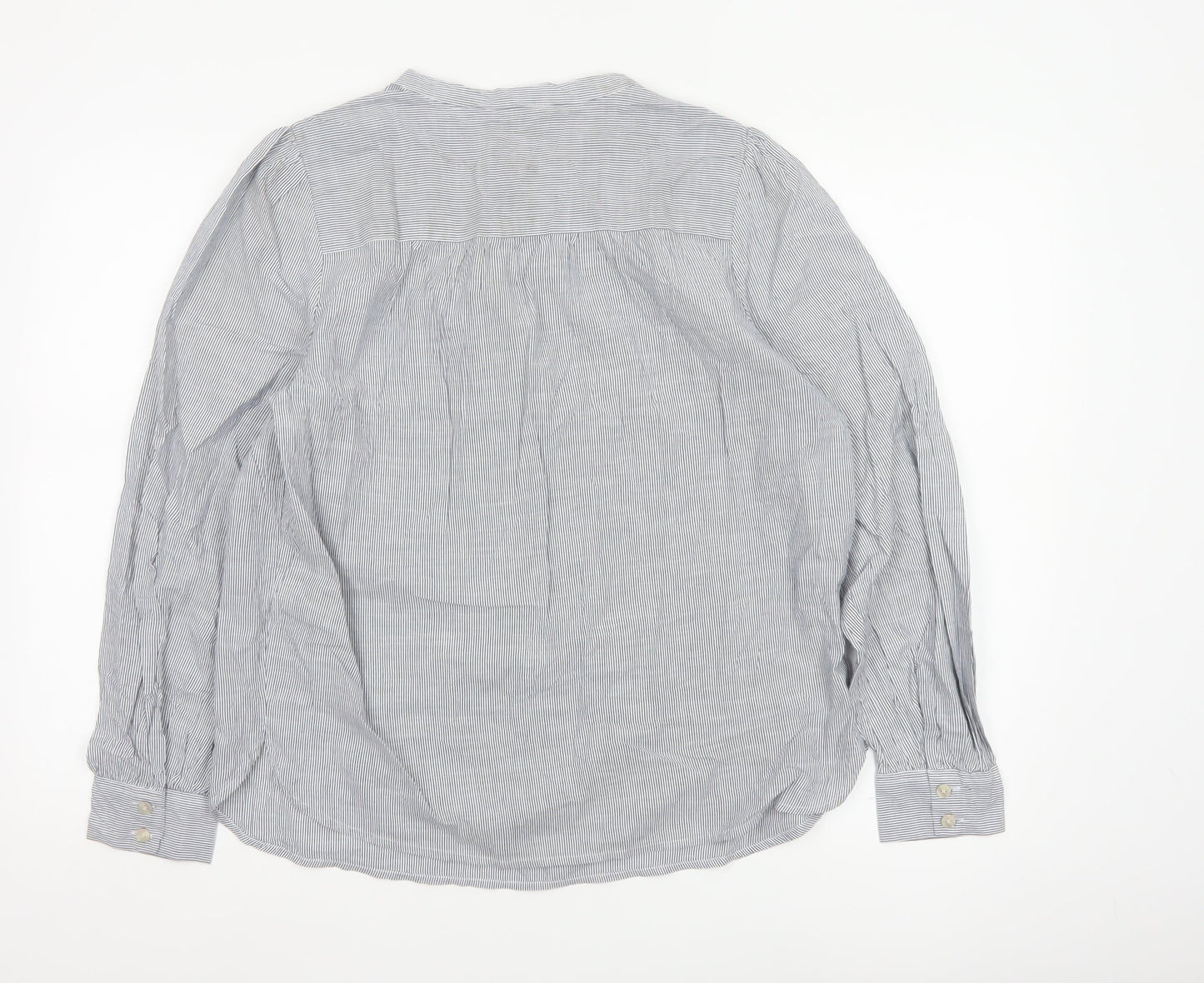 Marks and Spencer Women Blue Striped Cotton Long Sleeve Tunic Blouse Size 14