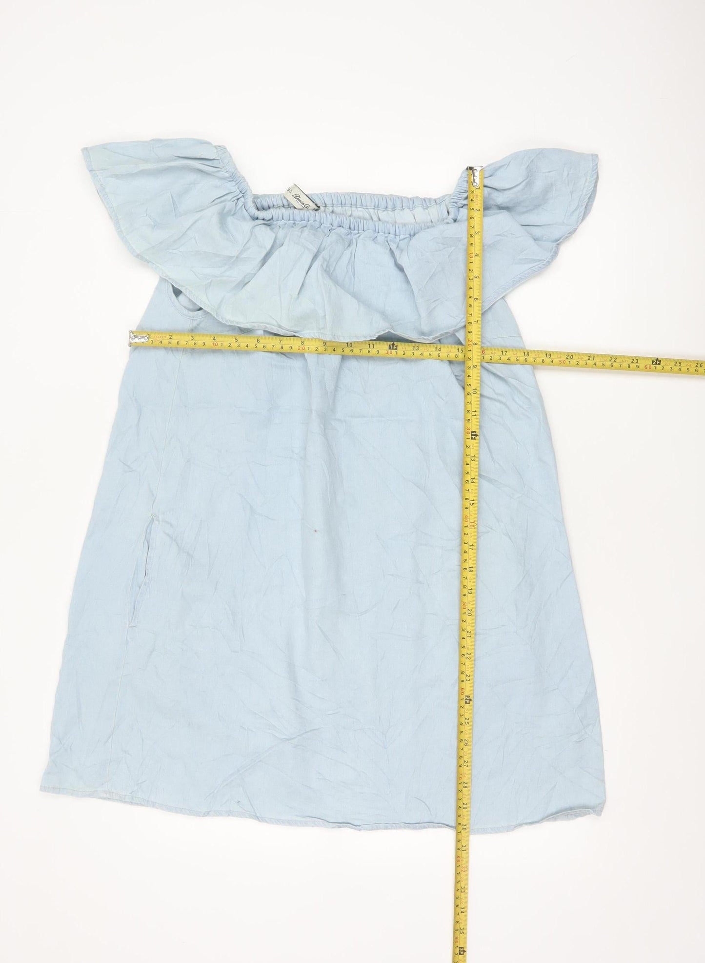 Denim Co Women Blue Off Shoulder Ruffle Shift Dress Size 18