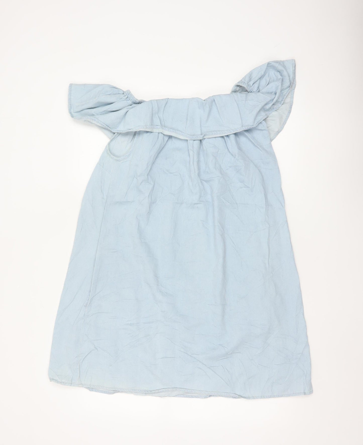 Denim Co Women Blue Off Shoulder Ruffle Shift Dress Size 18