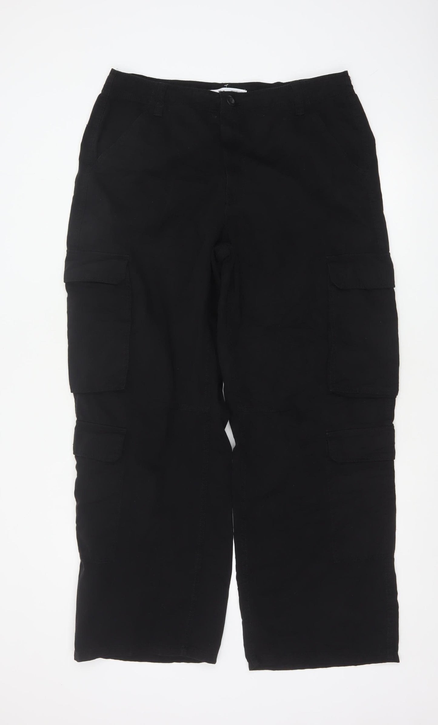 Bershka Women’s Black Cargo Trousers Size 16 Cotton Casual Utility