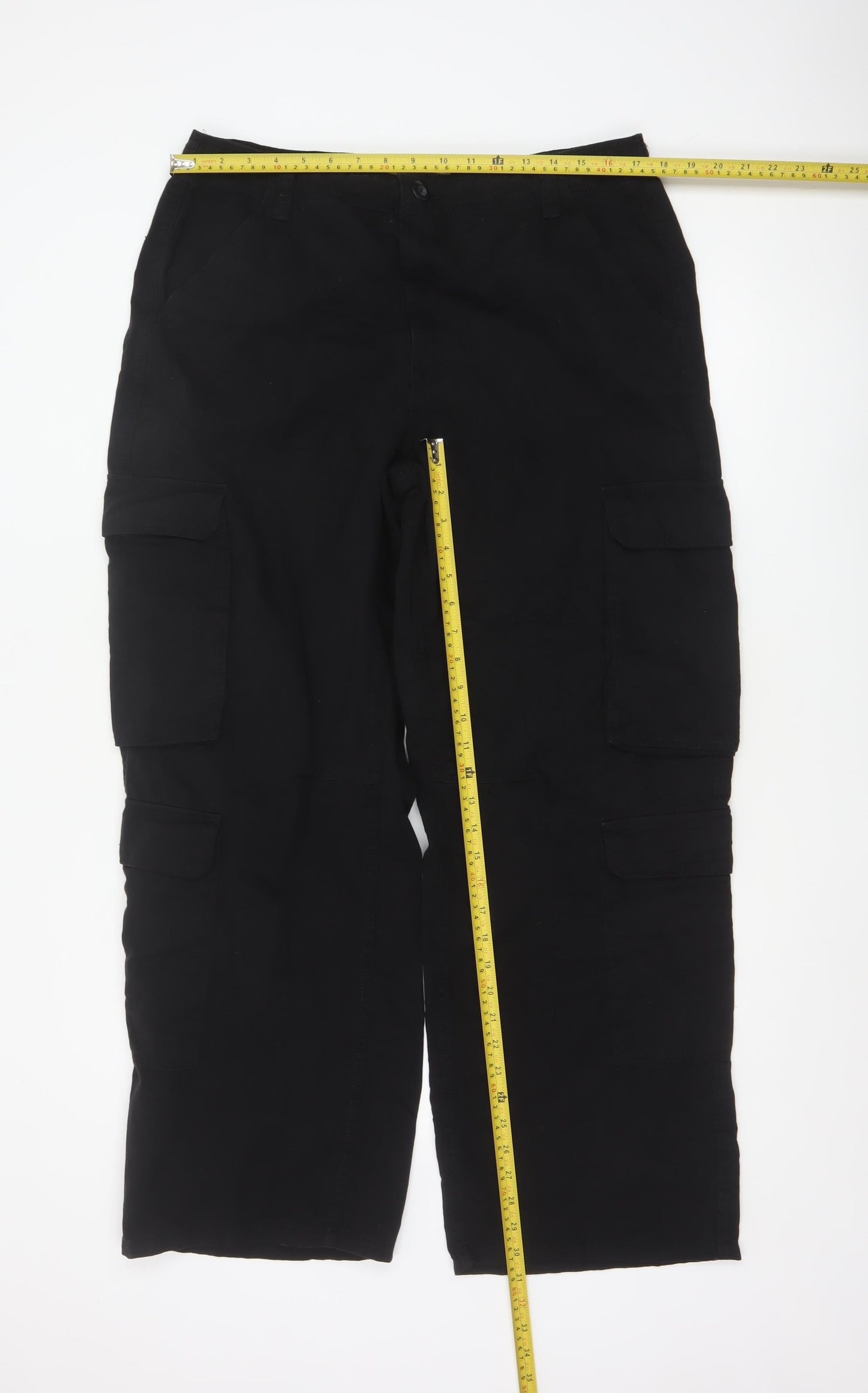 Bershka Women’s Black Cargo Trousers Size 16 Cotton Casual Utility