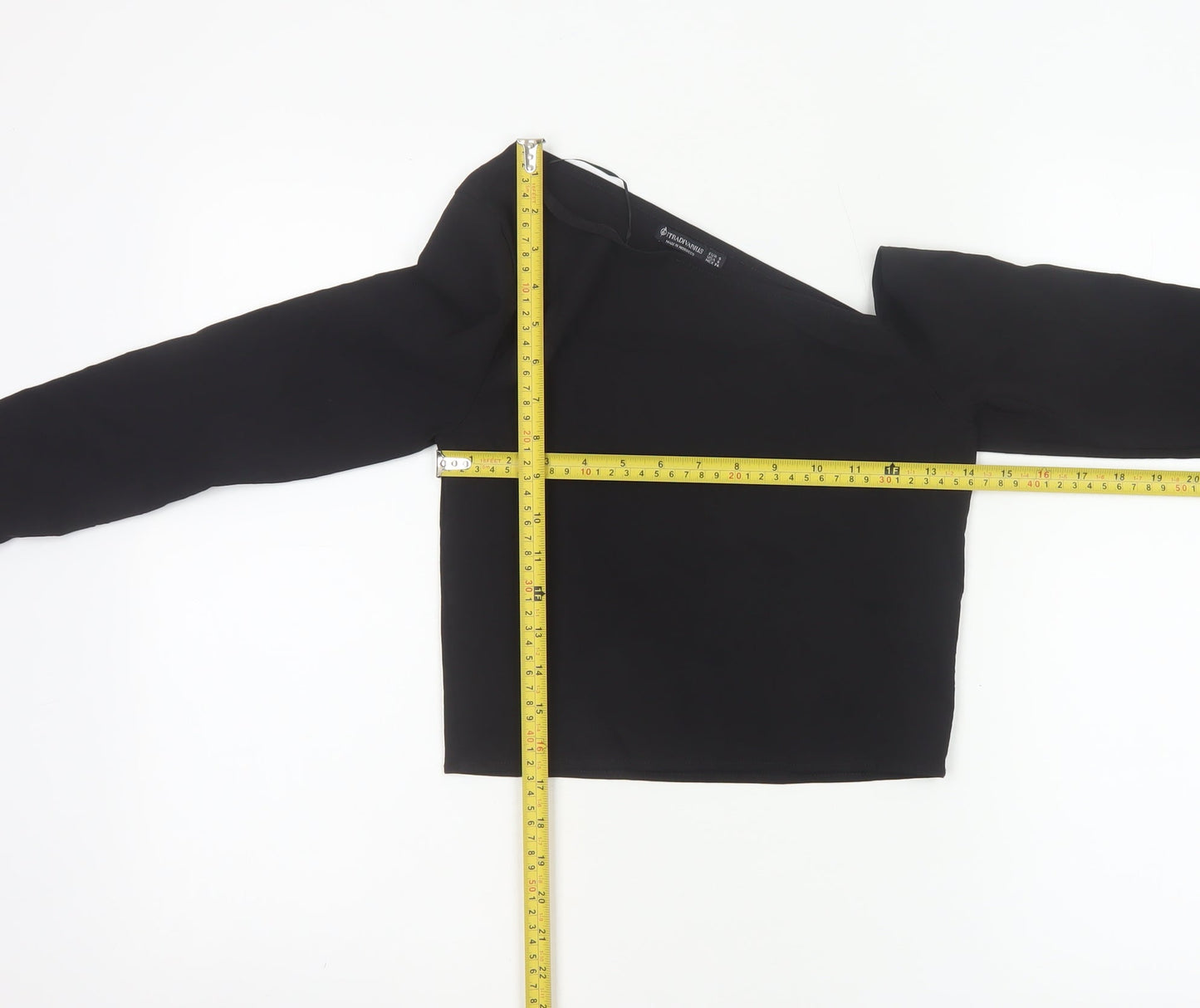 Stradivarius Women's Black One Shoulder Cropped Long Sleeve Top Size S