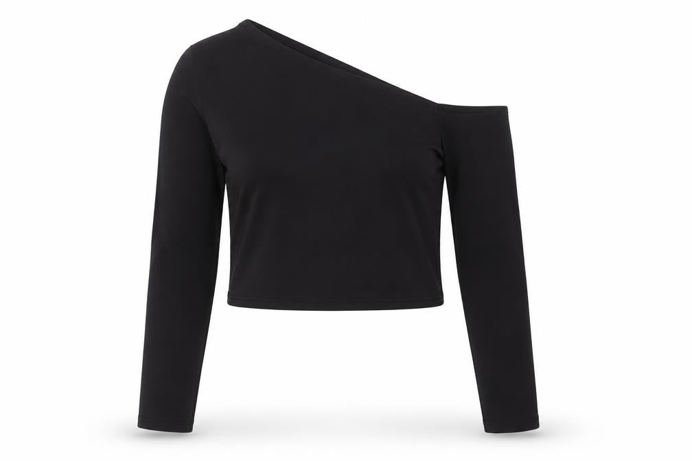 Stradivarius Women Black One Shoulder Cropped Top Size 12