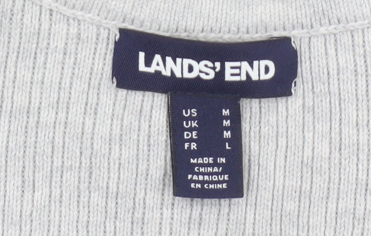 Lands' End Women's Grey Cotton Cable-Knit V-Neck Jumper Size M