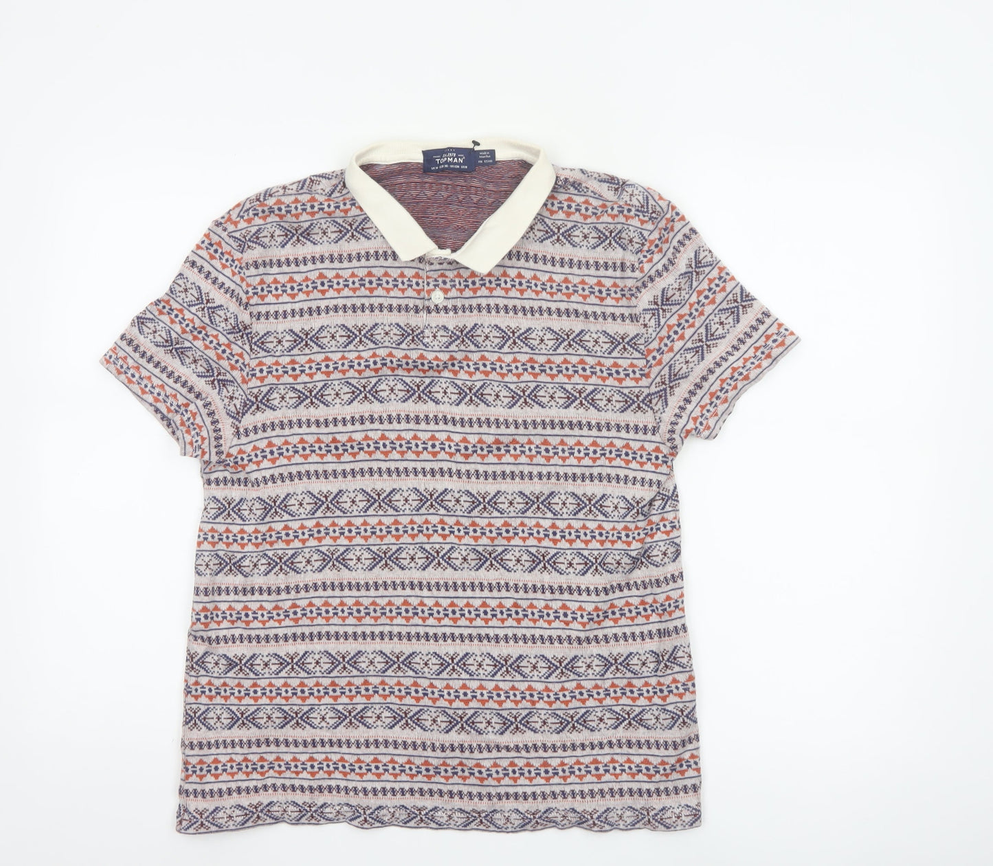 Topman Men's Multicoloured Geometric Cotton Polo Shirt Size M