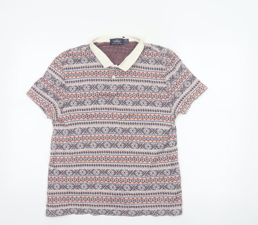 Topman Men's Multicoloured Geometric Cotton Polo Shirt Size M