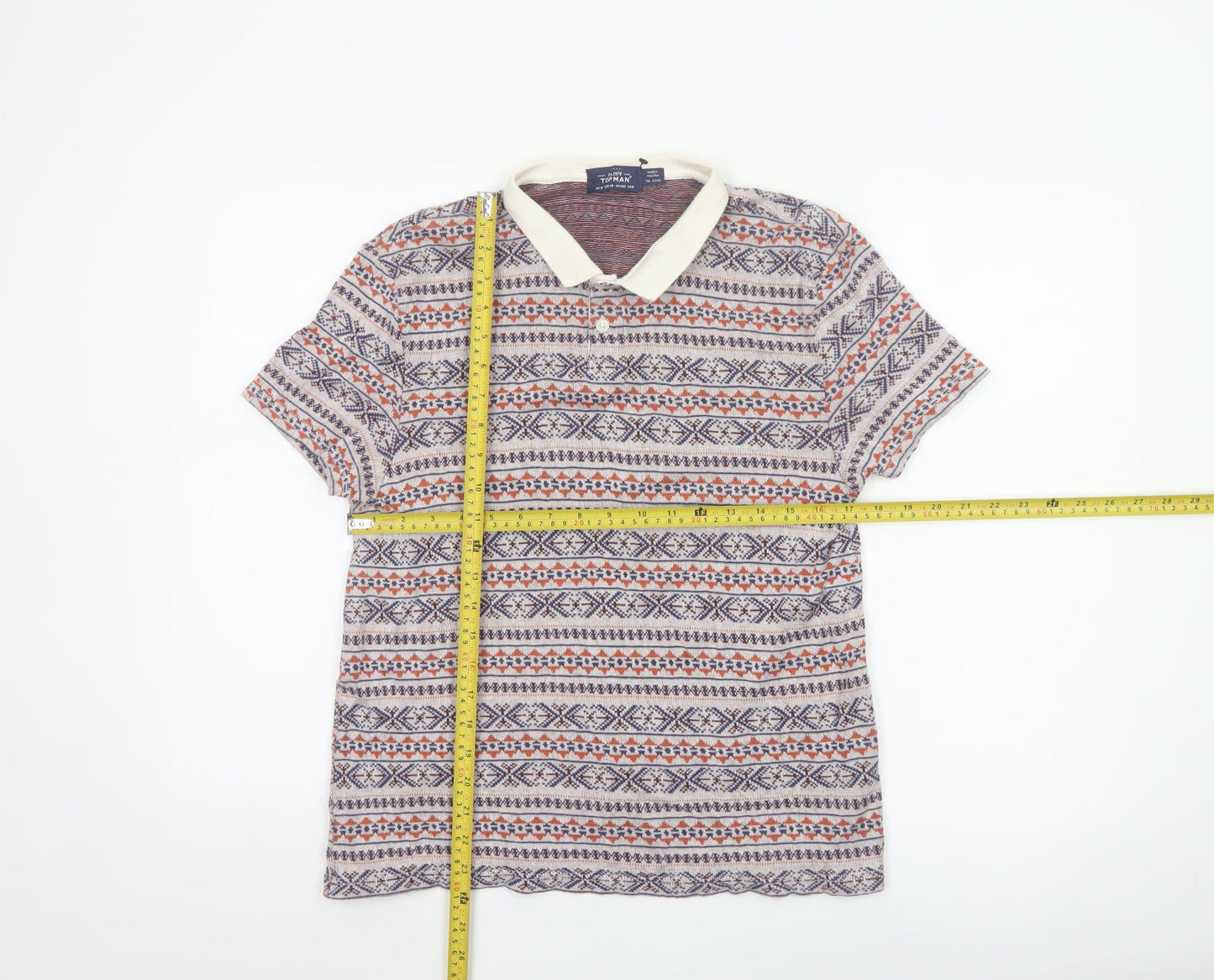 Topman Men's Multicoloured Geometric Cotton Polo Shirt Size M