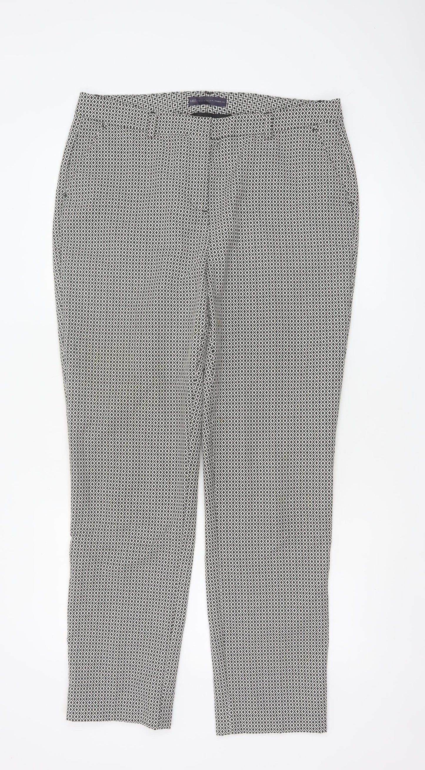Marks and Spencer Women's Black Mix Geometric Trousers UK 14 Long