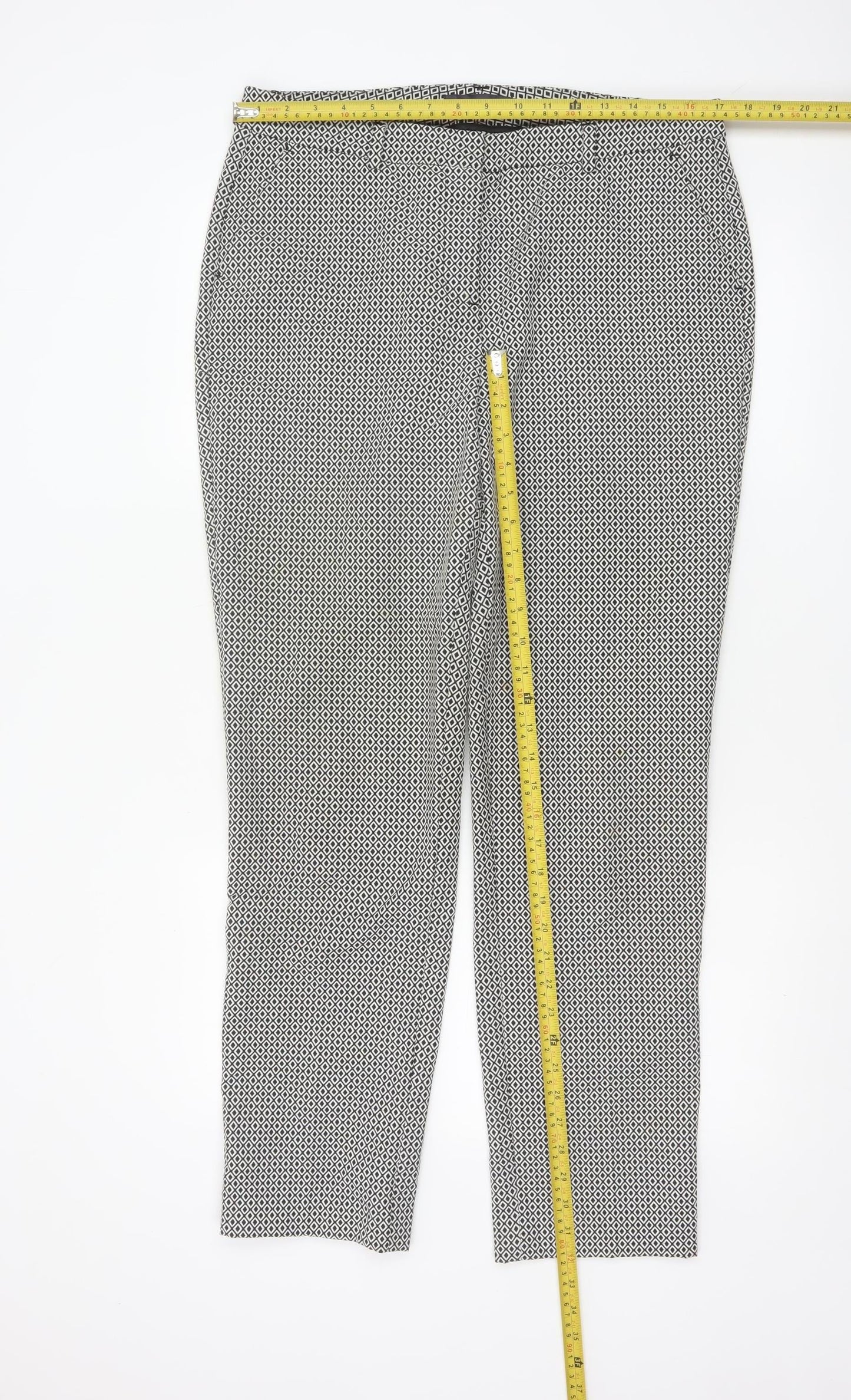 Marks and Spencer Women's Black Mix Geometric Trousers UK 14 Long