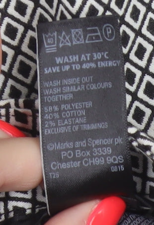 Marks and Spencer Women's Black Mix Geometric Trousers UK 14 Long