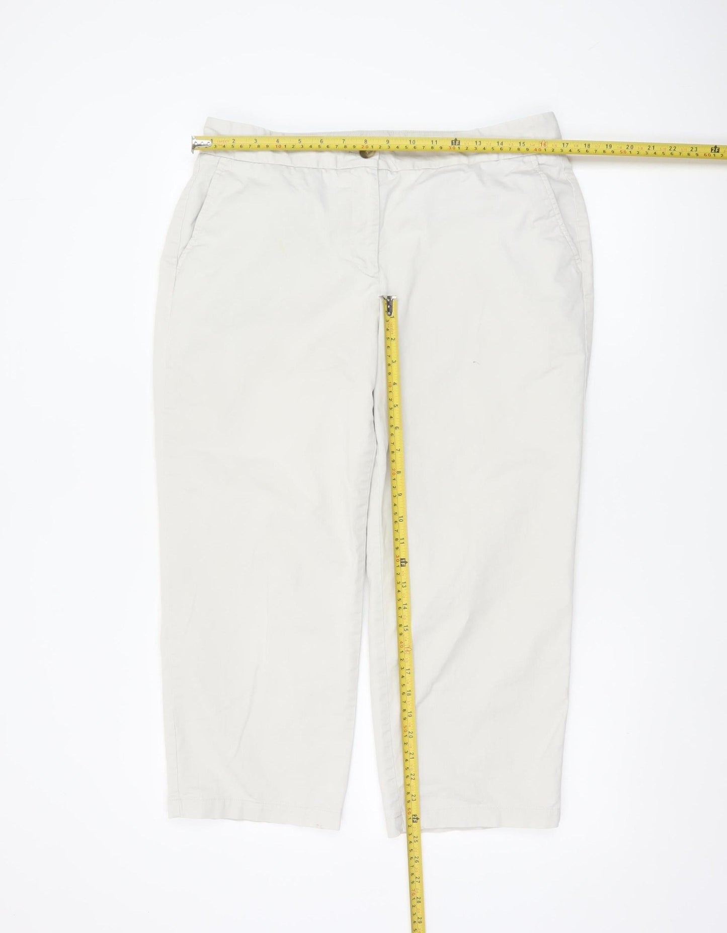 Lands' End Women Beige Cropped Chino Trousers UK 14 Cotton Blend