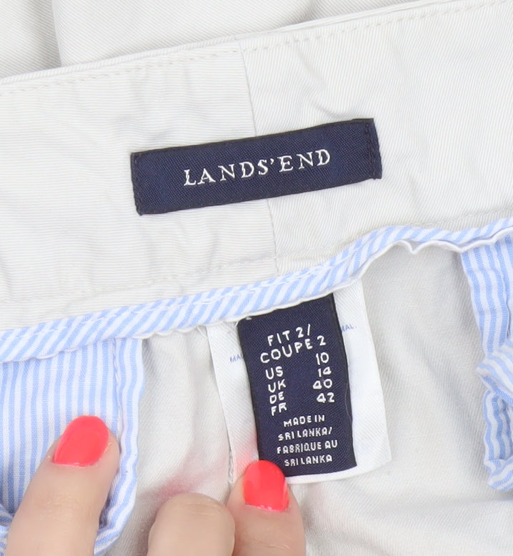 Lands' End Women Beige Cropped Chino Trousers UK 14 Cotton Blend