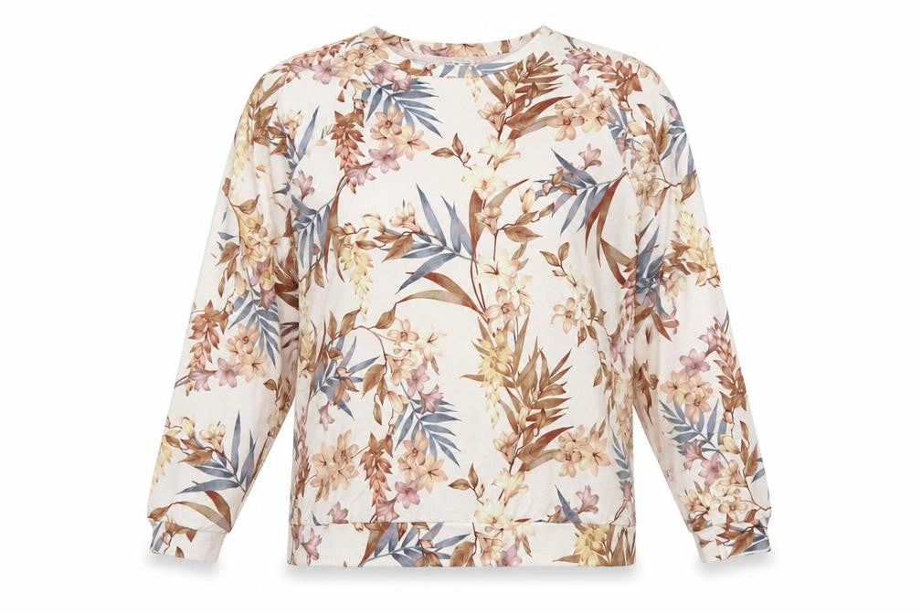 Jeff & Co Women's Beige Floral Long Sleeve Jersey Nightshirt Size 10-12