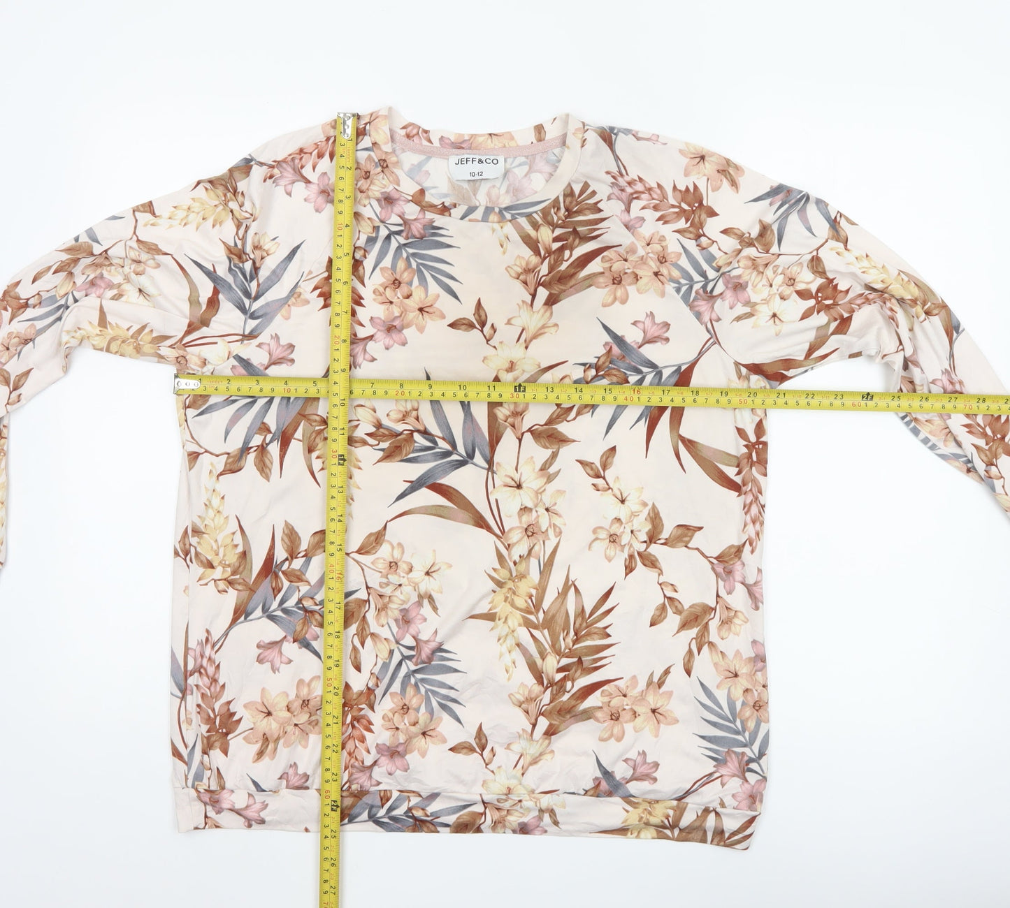 Jeff & Co Women's Beige Floral Long Sleeve Jersey Nightshirt Size 10-12