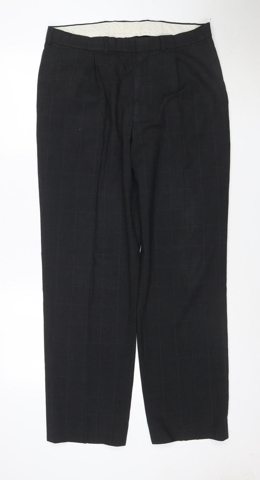 Marks and Spencer Men's Black Wool Blend Check Dress Trousers 34W 31L