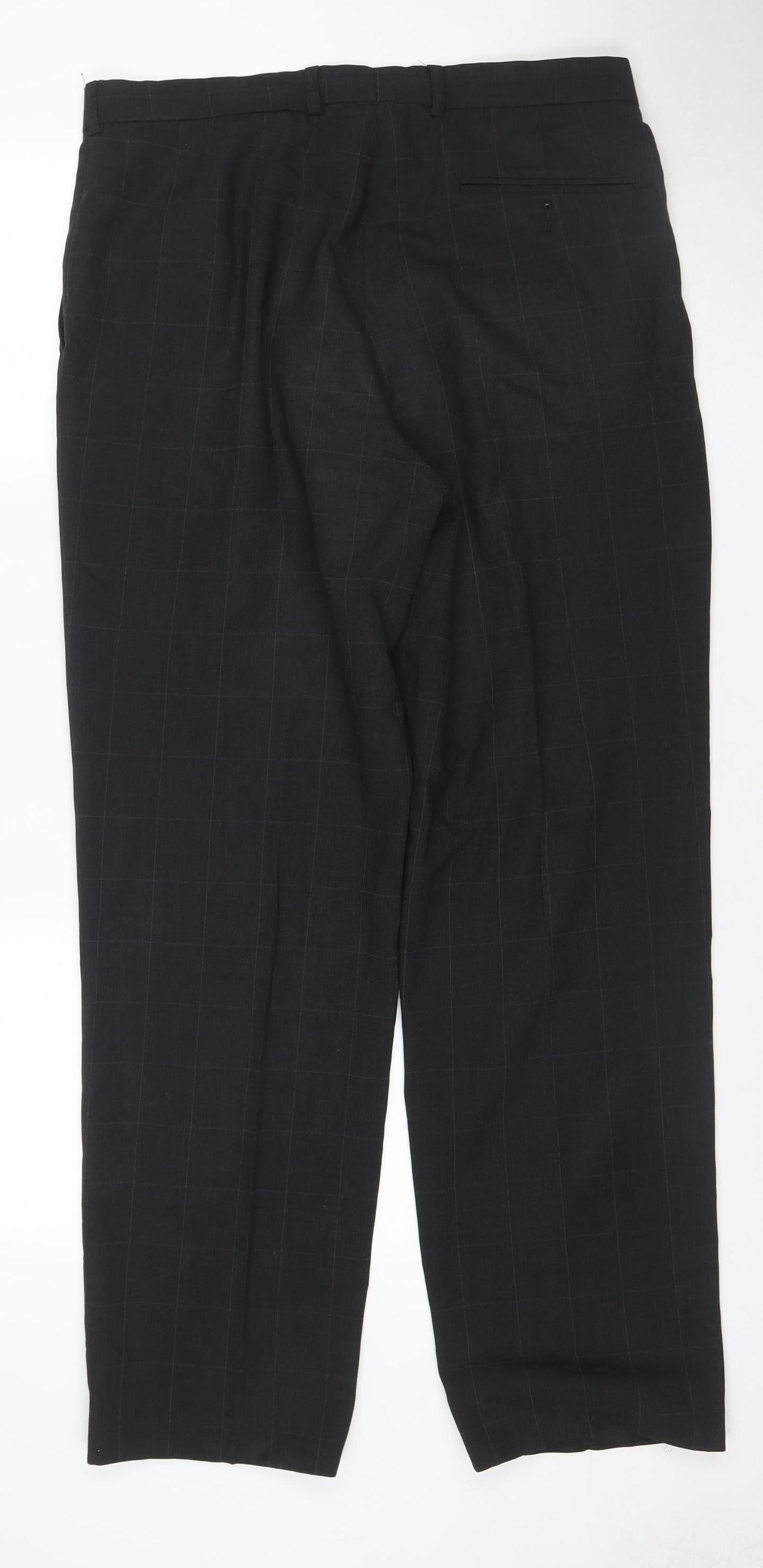 Marks and Spencer Men's Black Wool Blend Check Dress Trousers 34W 31L