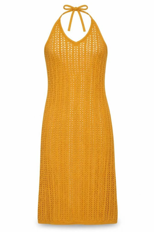 Primark Women Yellow Crochet Knit Slip Dress L Summer Beach Style