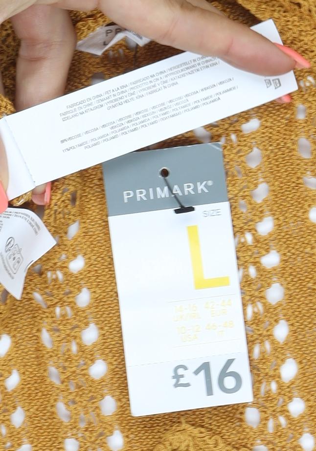 Primark Women Yellow Crochet Knit Slip Dress L Summer Beach Style