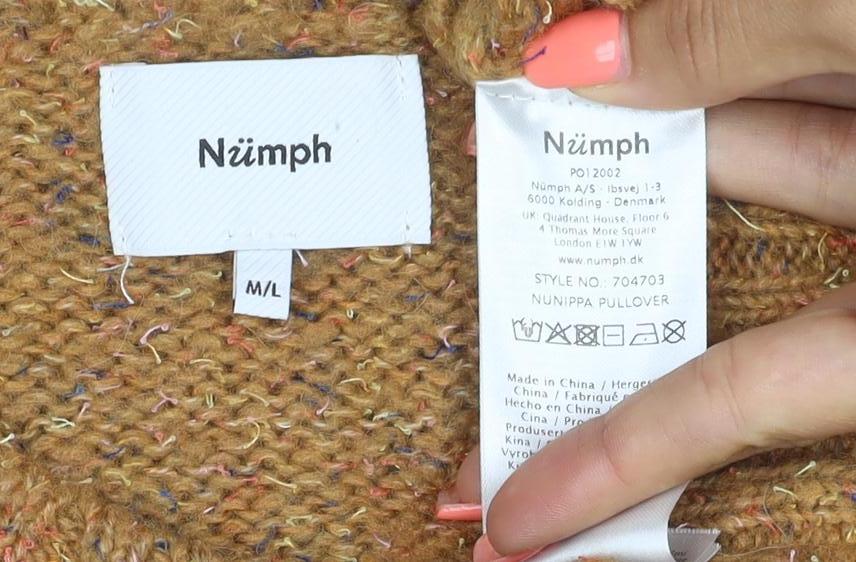 Numph Women's Brown Wool Blend Crew Neck Pullover Jumper M/L