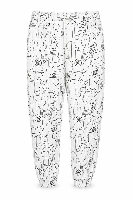 Monki Women White Abstract Print Cotton Jogger Trousers Size S