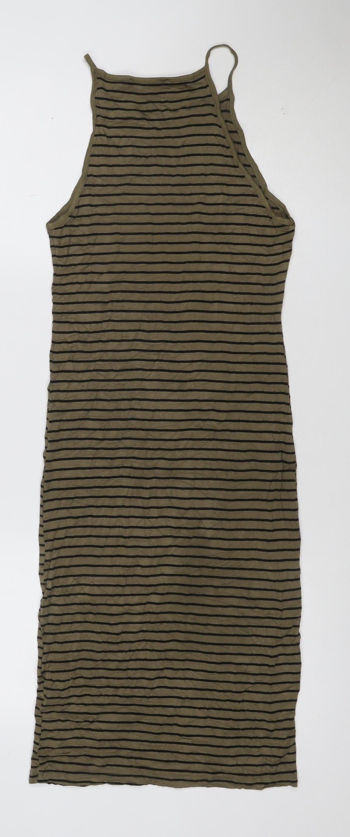 Forever 21 Women Brown Striped Tank Dress Size S Stretch Jersey