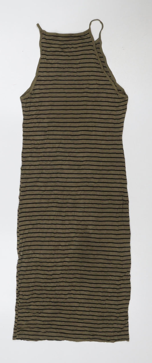 Forever 21 Women Brown Striped Tank Dress Size S Stretch Jersey